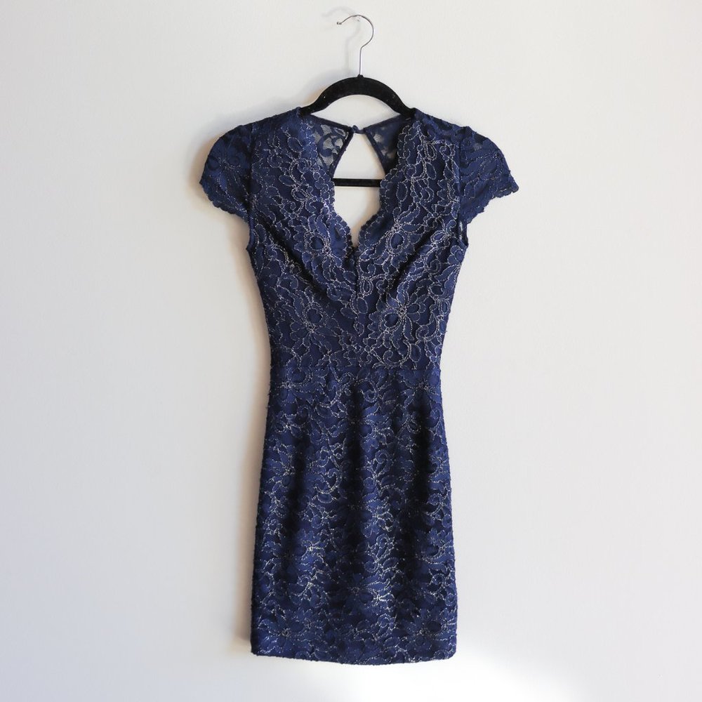 Silver Accent Lace Mini Dress